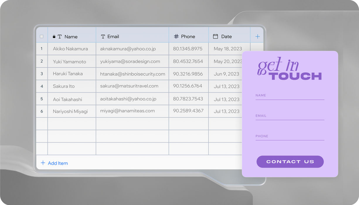 企業のホームページに表示されたデータコレクションと問い合わせフォームの画面。