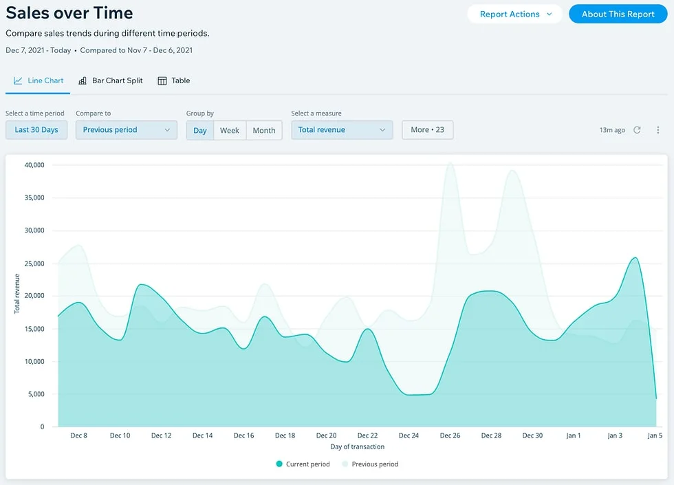 The Sales over Time report in Wix Stores Analytics.