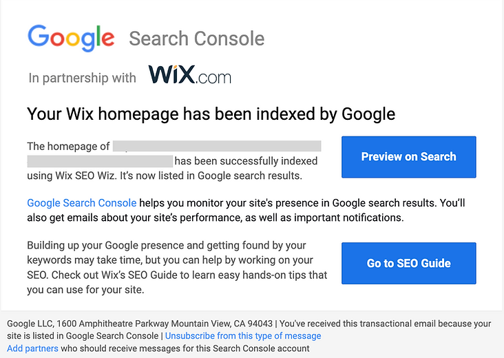 google search console verification confirmation in wix