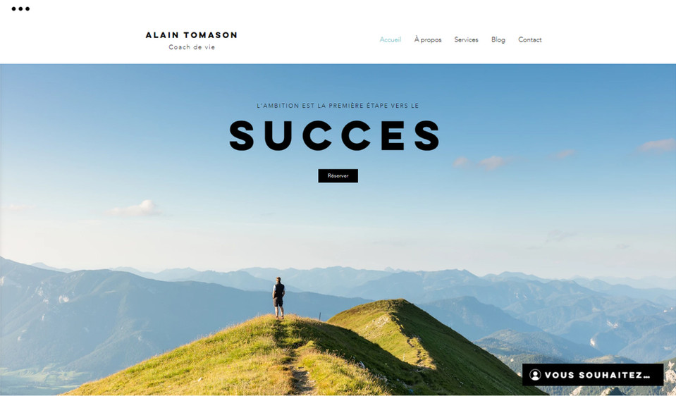 Page d'accueil d'un site de coaching de vie