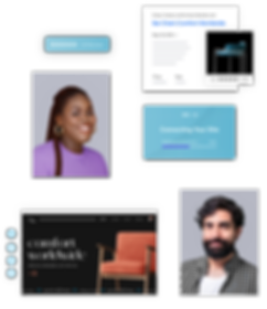 Un collage d'images de portraits professionnels et de plusieurs fonctionnalités Wix qui servent à créer des sites internet.