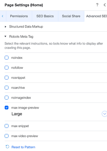 advanced settings robots meta tags in wix