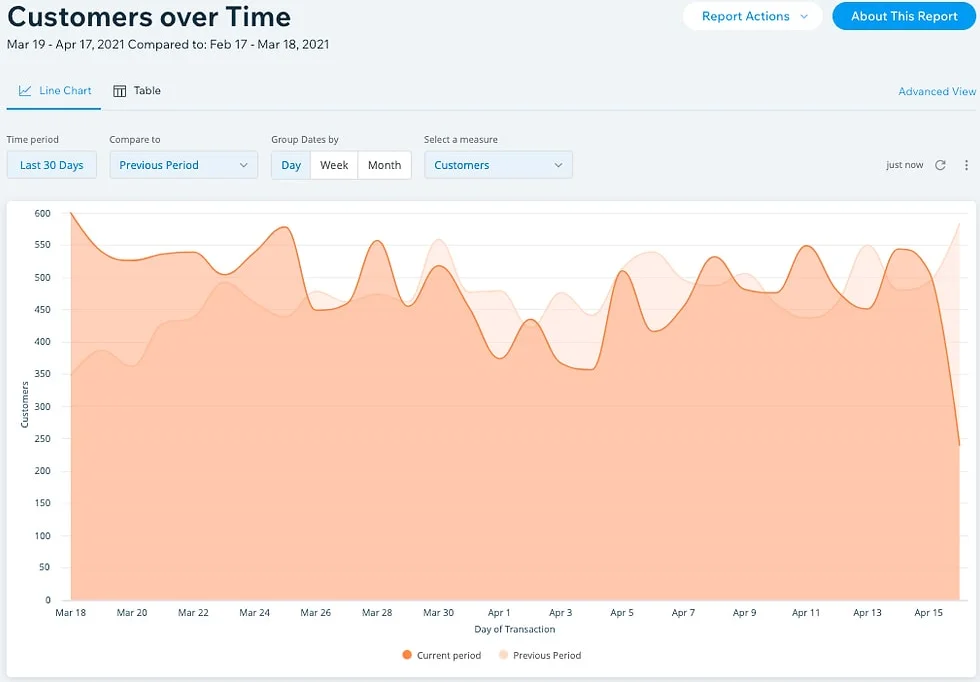 The Customers over Time report within Wix Stores Analytics