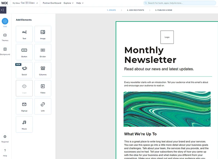 A sample template from Wix’s native email marketing platform