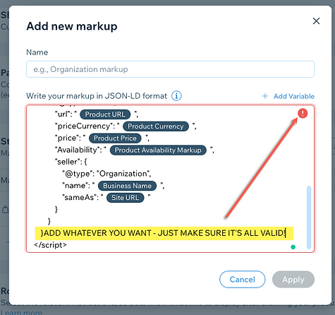 adding custom structured data markup on wix