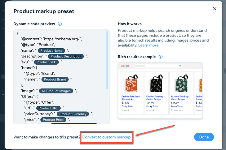 edit custom structured data markup on wix