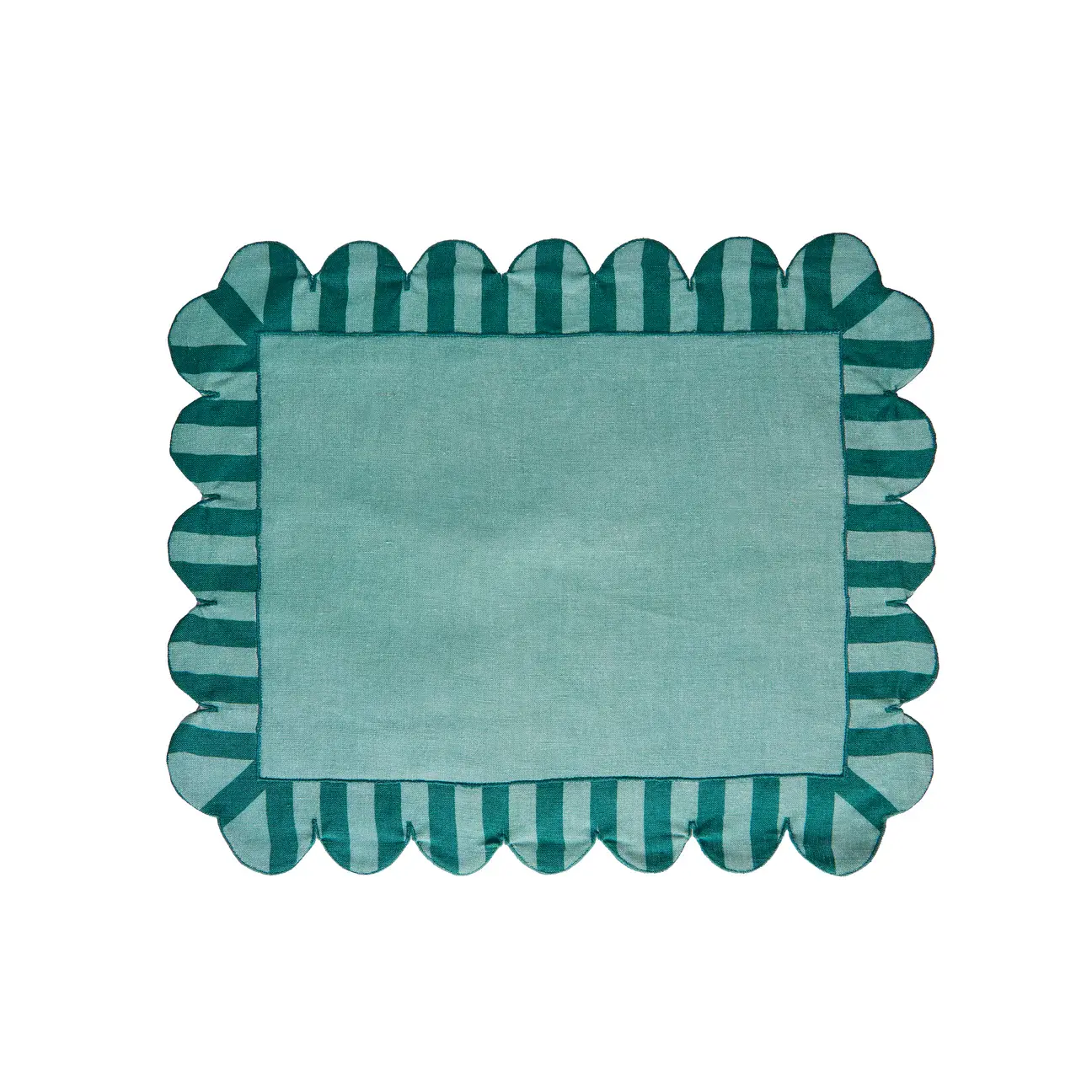 Green background embroidered linen scalloped stripe Placemats