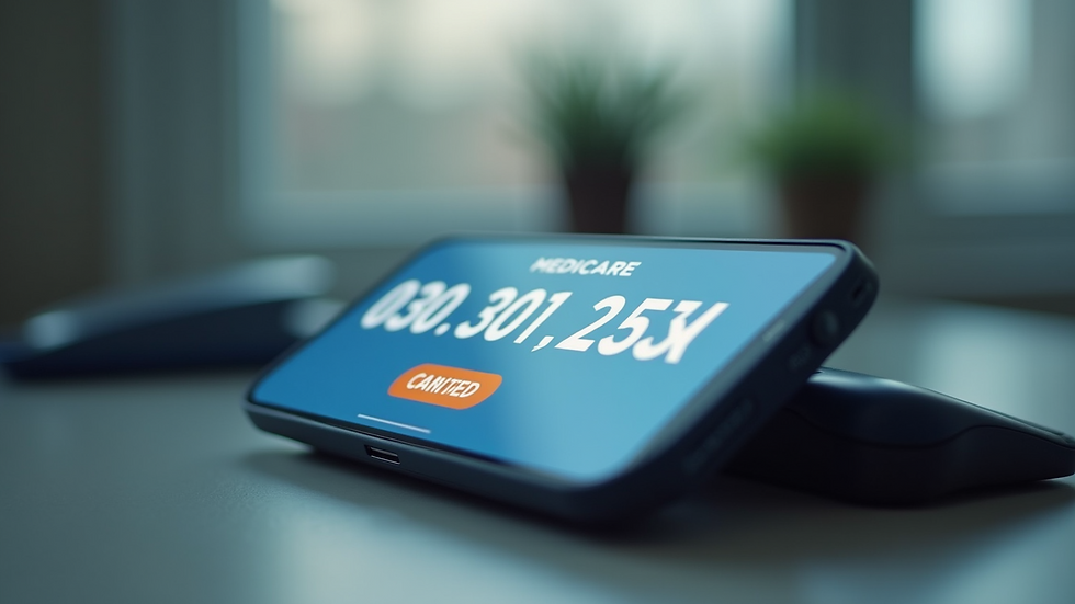 Close-up view of a phone with Medicare helpline number on screen