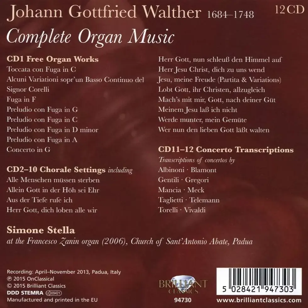 Miniatura: WALTHER, Johann Gottfried: Complete Organ Music (12 CD)
