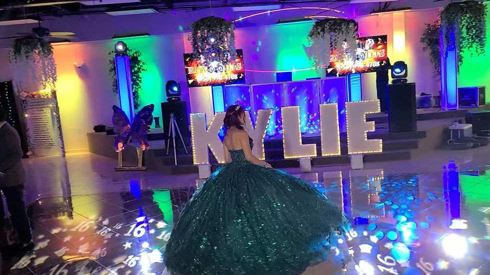La Fontana Event Center Sweet Sixteen Setup with uplighting, spark machine, cloud machine,
