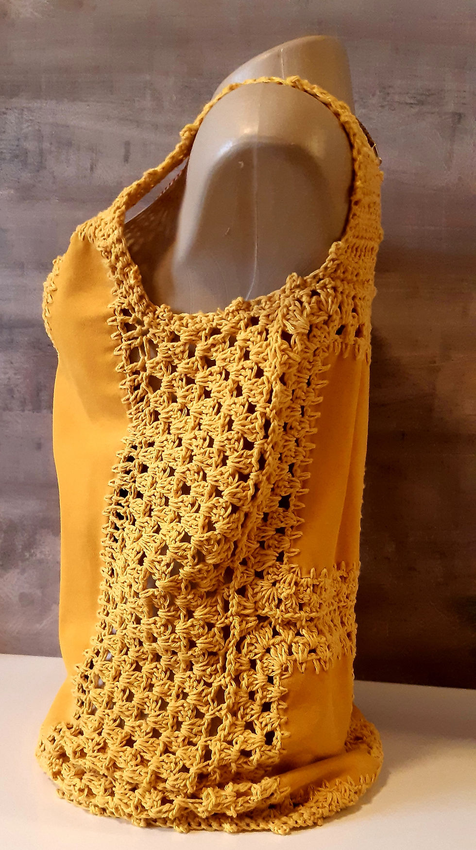 Miniatura: Blusa crochê amarelo mostarda couro camurça de cabra