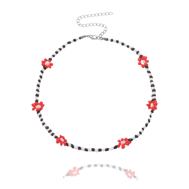 Thumbnail:  Beaded Choker Necklace-Colorful Daisy Bead Strand