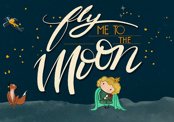 the little prince, fox, on moon, dark background, hand lettering