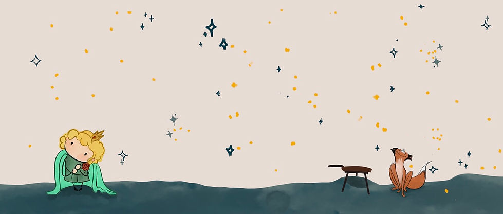 Little prince space illustration, moon, fox, pring, rose banner illustration