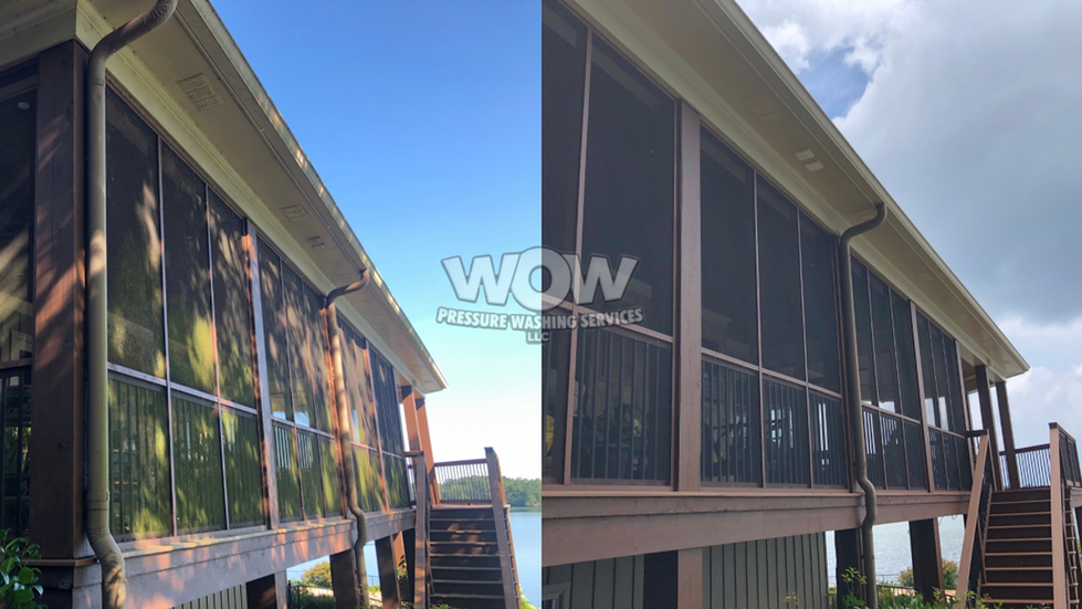 Complete wash of this patio serviced by wow pressure washing services LLC.