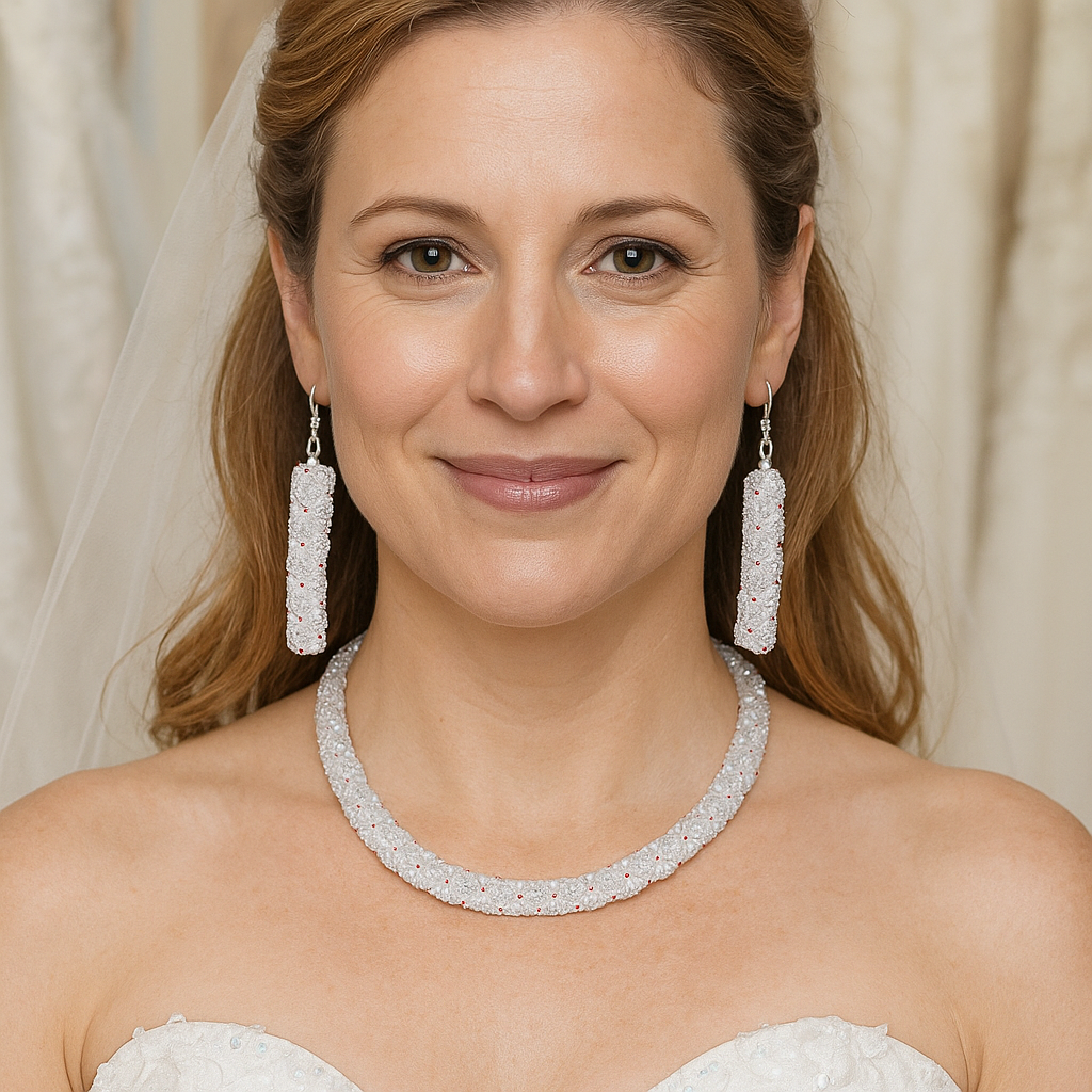 Red and White Diamonds and Ice Necklace/Earrings Set