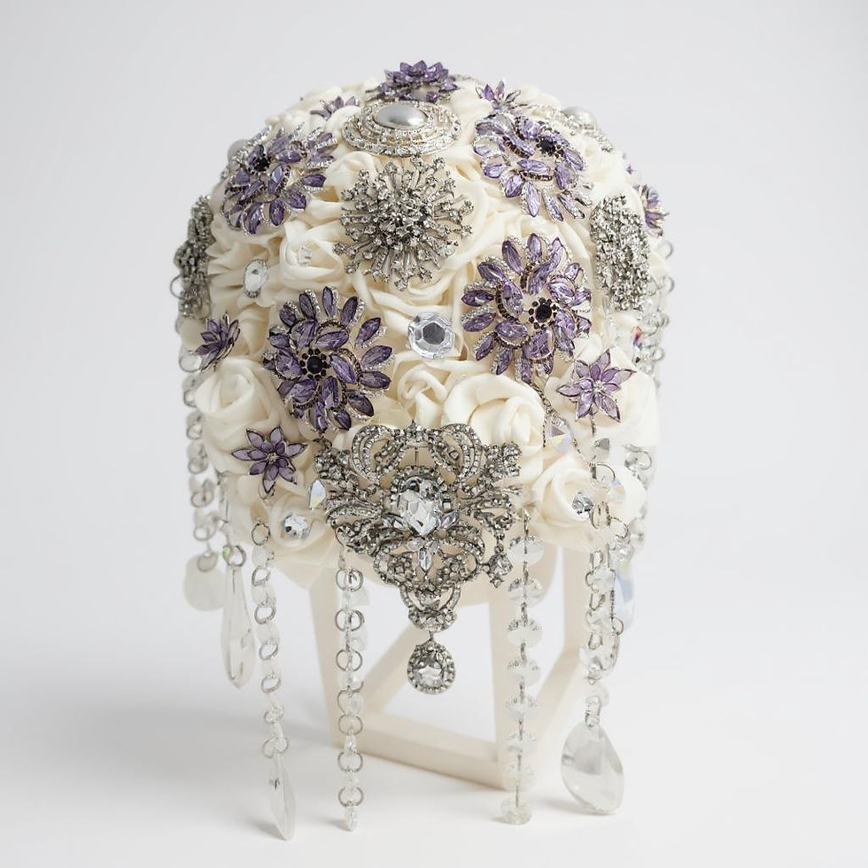 Thumbnail: Purple and White Brooch Bouquet with Dangles