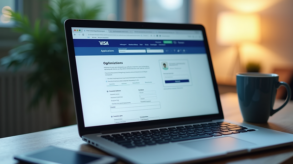 Close-up of a laptop screen showing visa application forms