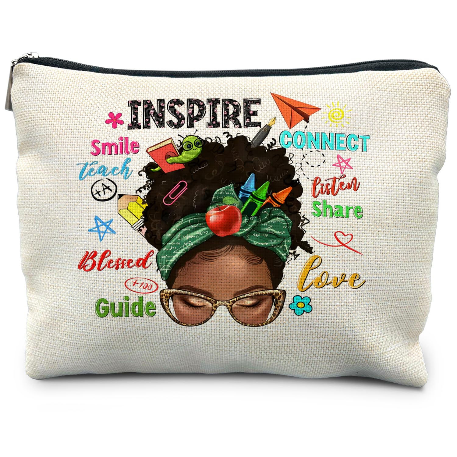 RYYCDOI Black Woman Teacher Gifts Makeup Bag Teacher Appreciation Gifts for Blac