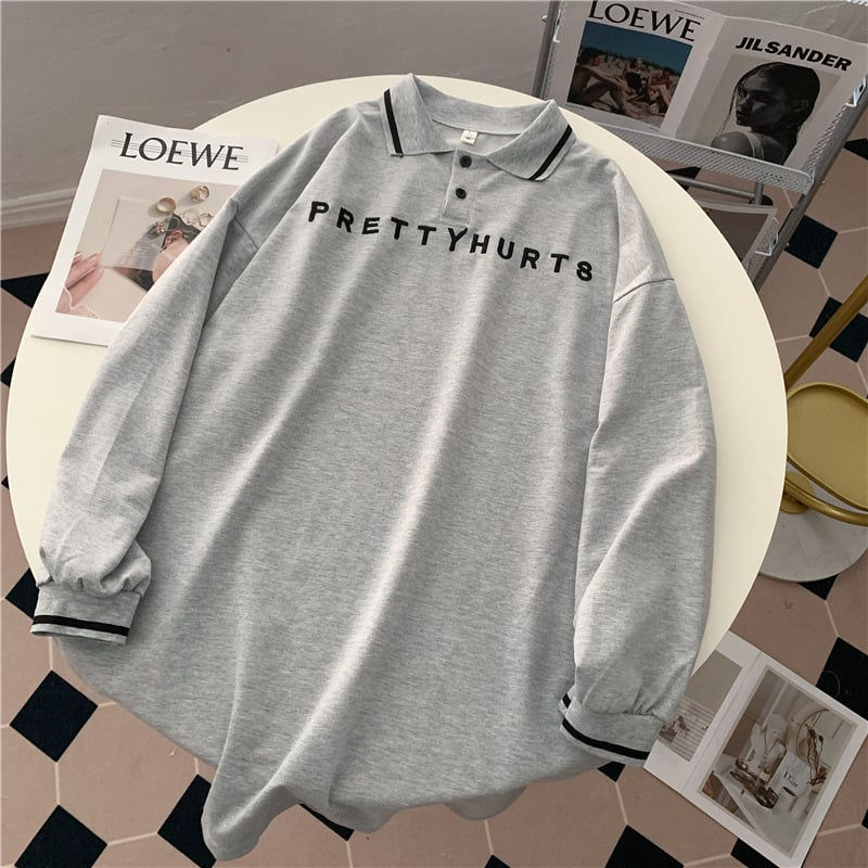 Women's Long-sleeved Sweater with Embroidered Polo Lapel