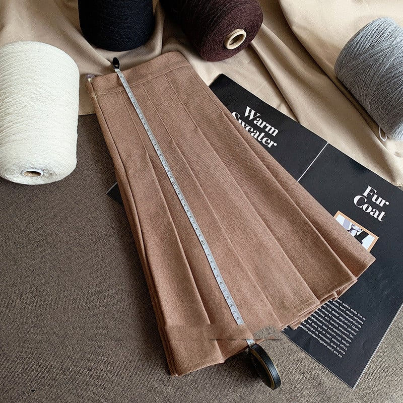 Thickened High Waist Pleated Women's Wool Skirt