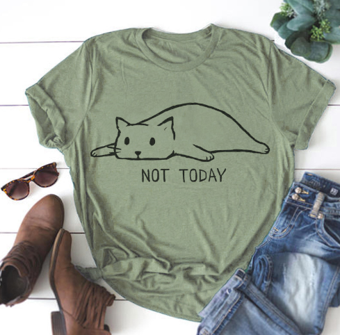 "Not Today Black and White Cat Cotton T-Shirt"