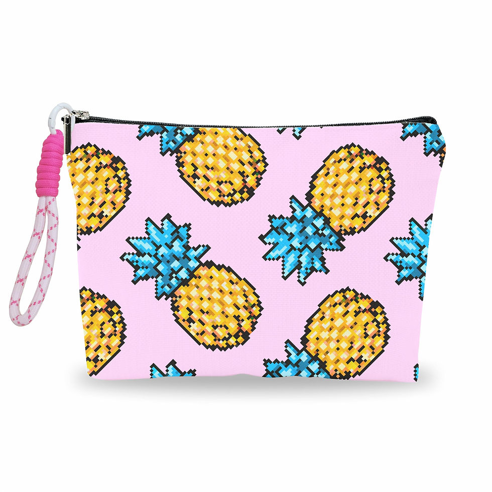 Thumbnail: luixd Pink Make Up Bag Cosmetic Bag With Hand Strap- Pixel Pineapple - Lined Toi