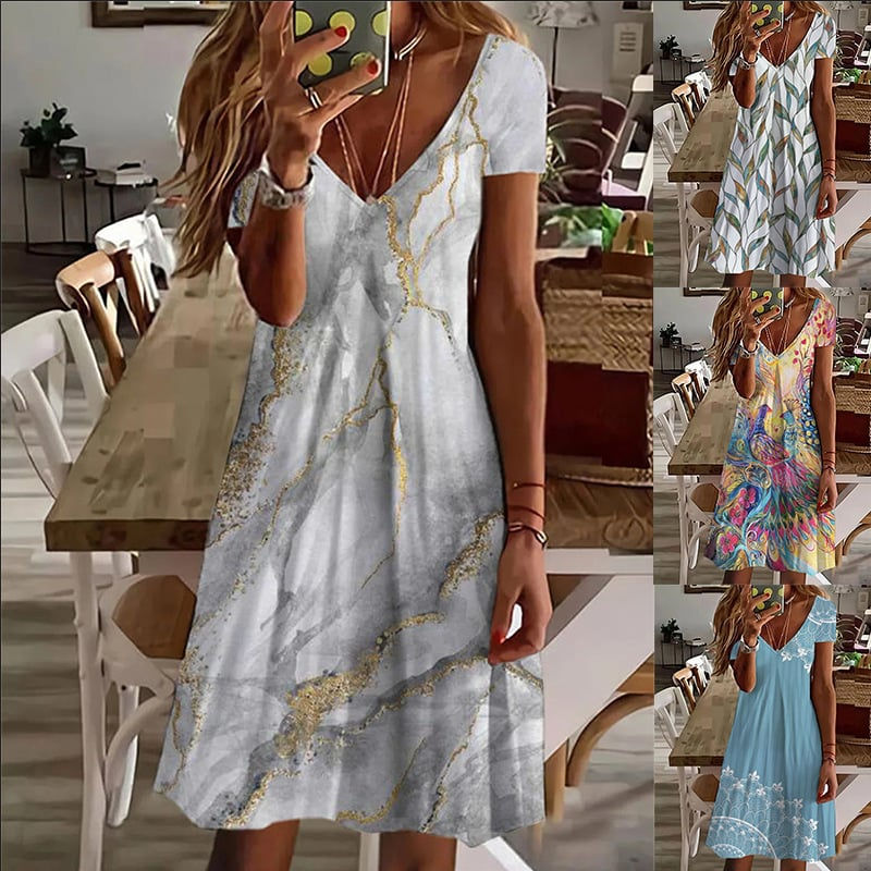 Printed Women's Short-Sleeved Household Dress