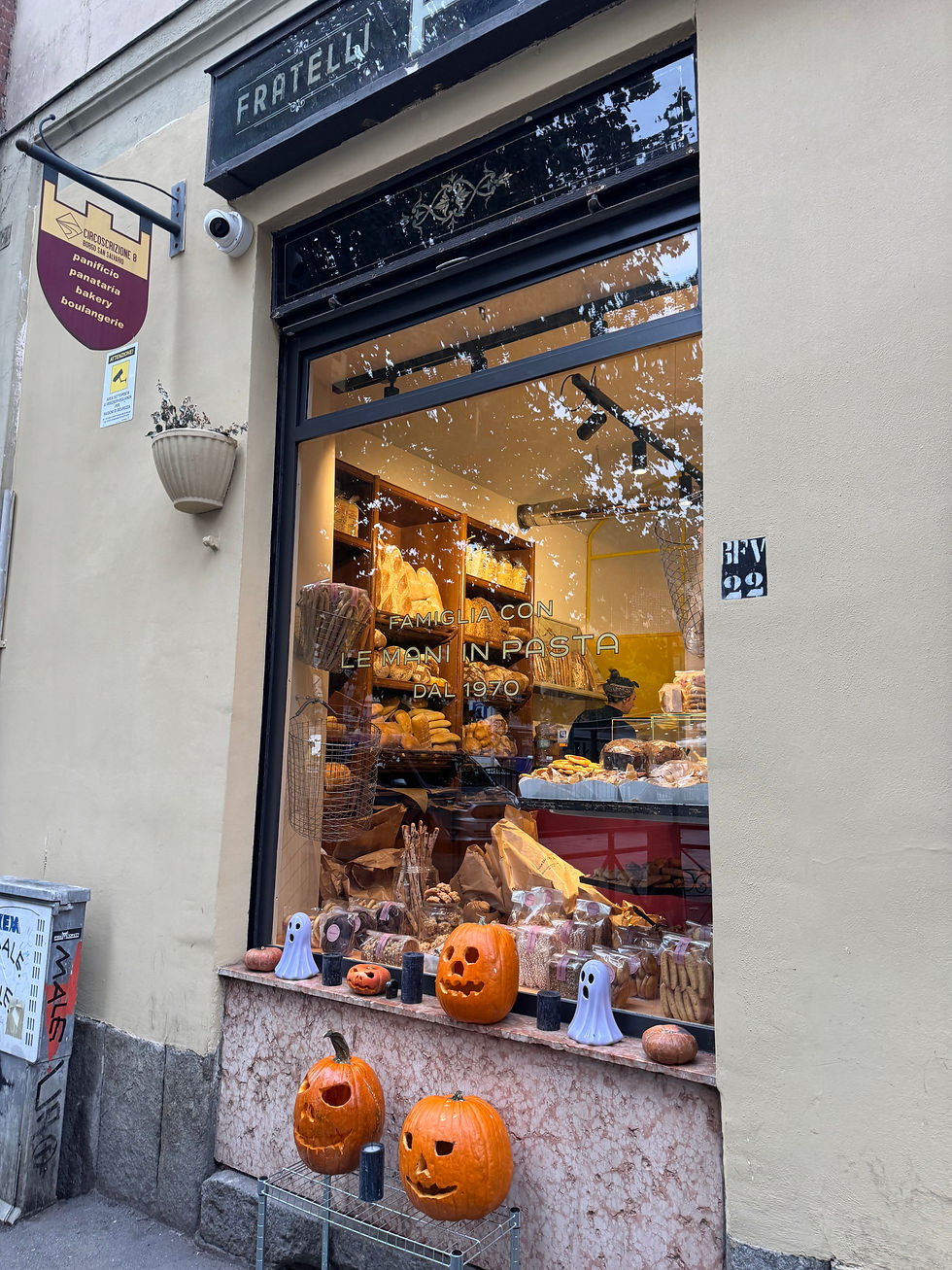 Halloween decorations outside local Torino Italy bakery