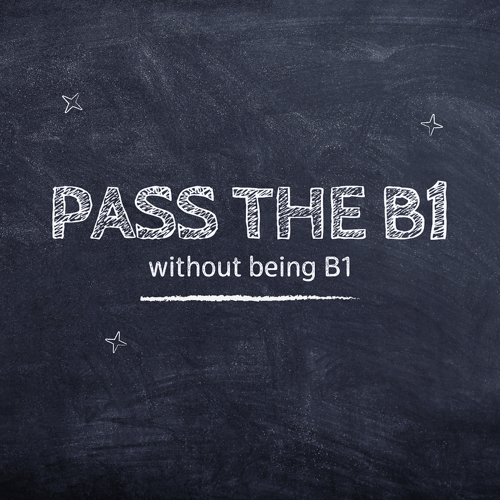 Chalkboard graphic with the text "Pass the B1 without being B1" - CILS B1 Cittadinanza exam prep tips from Ready Set Italia