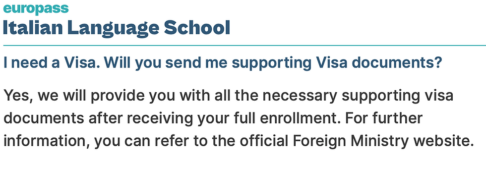 Italian language school offering visa support for student enrollment