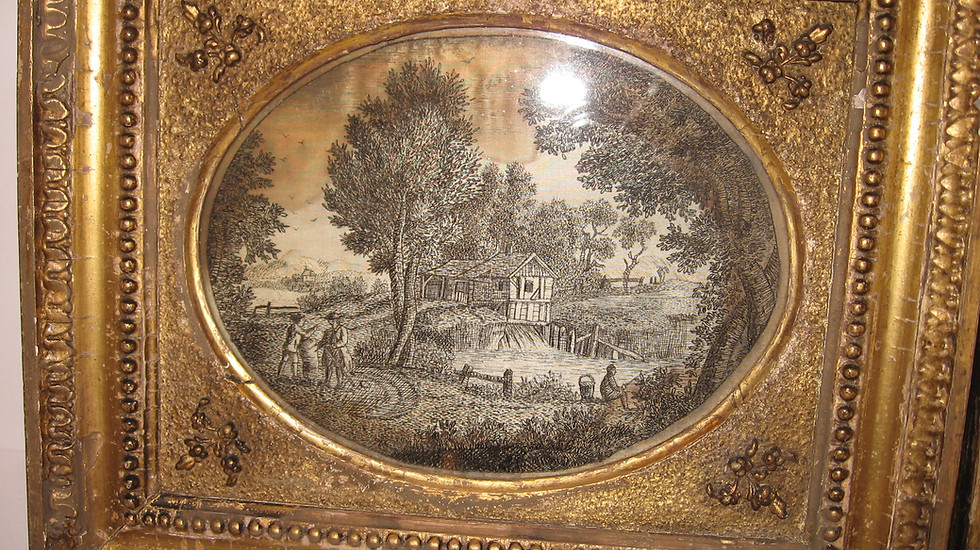 Thumbnail: Pair English needleworks "en grisaille" in fabulous original frames