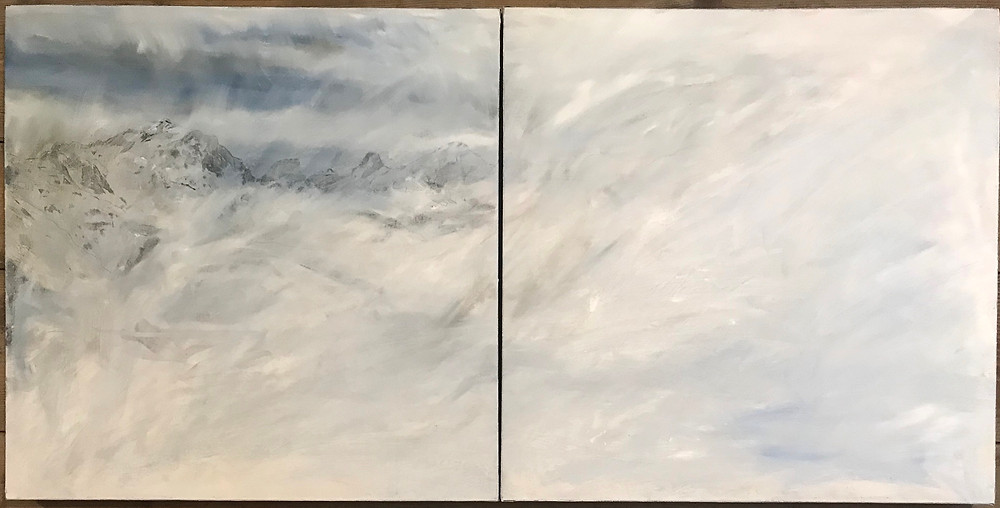 montagne peinture en cours 60x60 x2