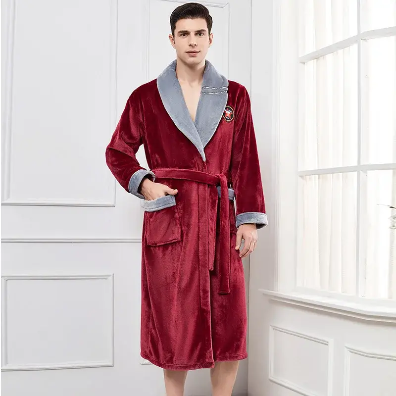 Thumbnail: Men's Luxury Velour Long Bathrobe – Soft Winter Robe