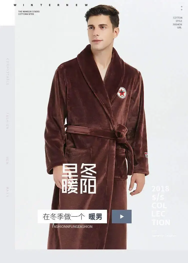 Thumbnail: Men's Luxury Velour Long Bathrobe – Soft Winter Robe