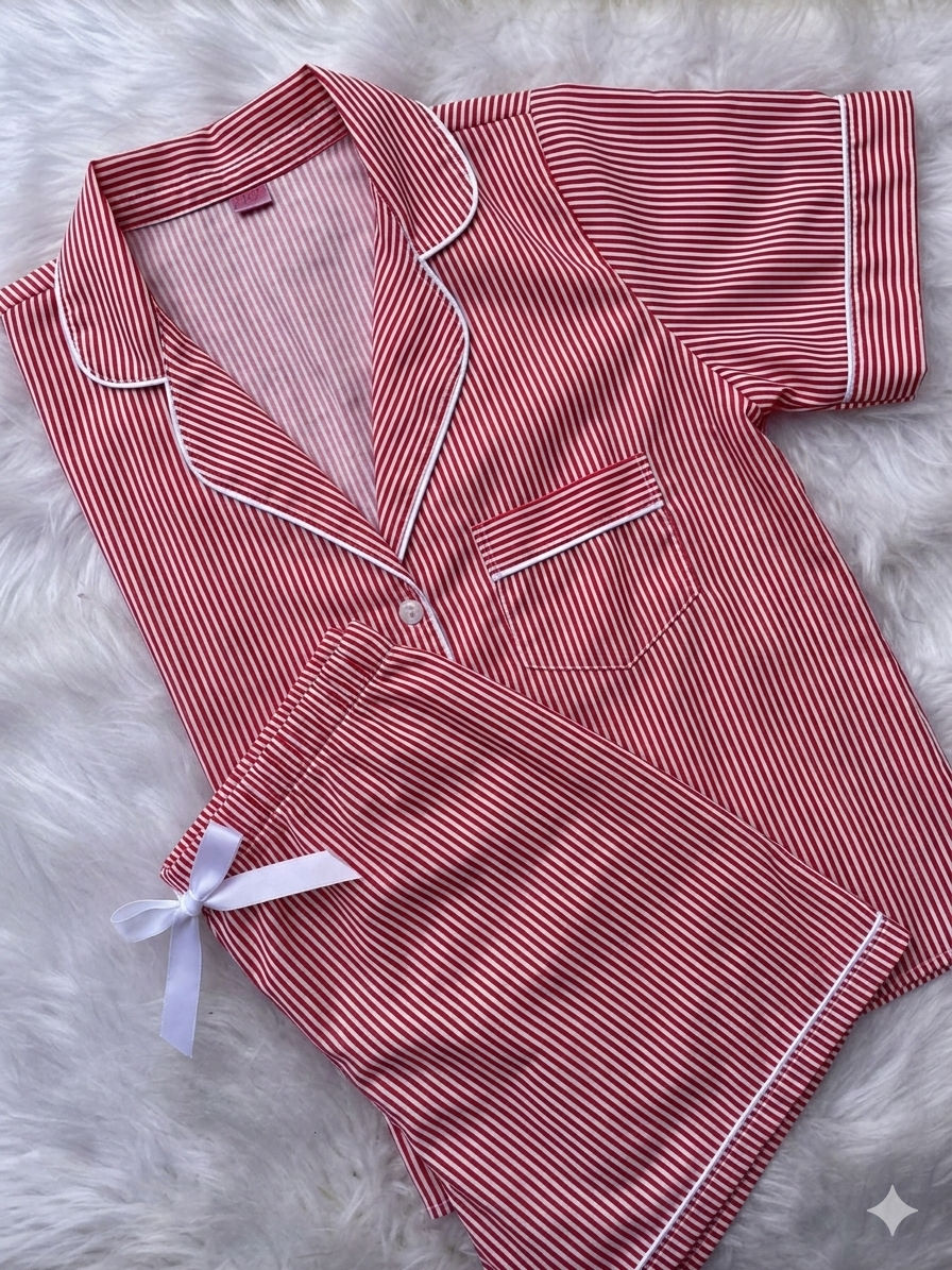 Miniatura: Pijama americano listras vermelho / curto