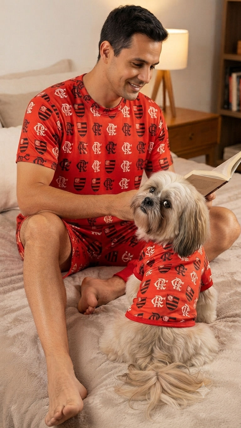 Pijama Flamengo adulto Masc/ curto - Sob encomenda