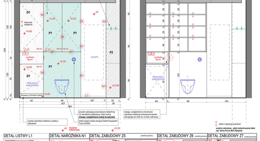 rysunek techniczny, projekt wykonawczy wnętrz, detale architektoniczne