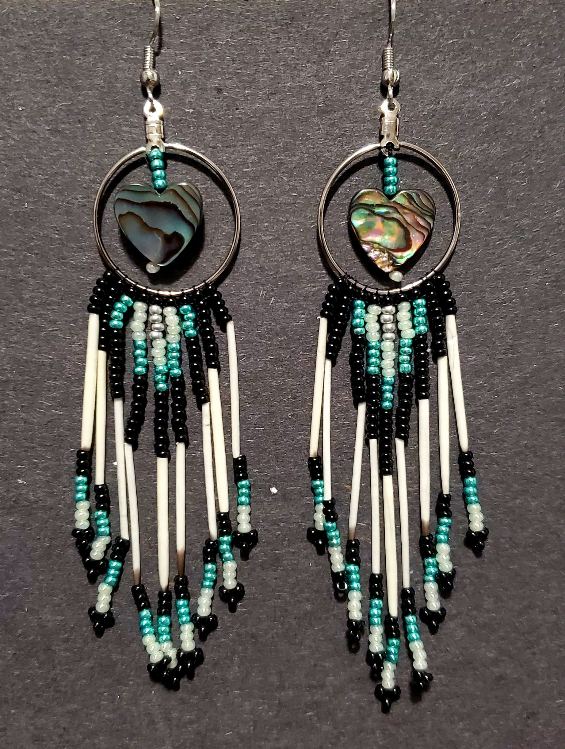 Abalone heart with quill earrings