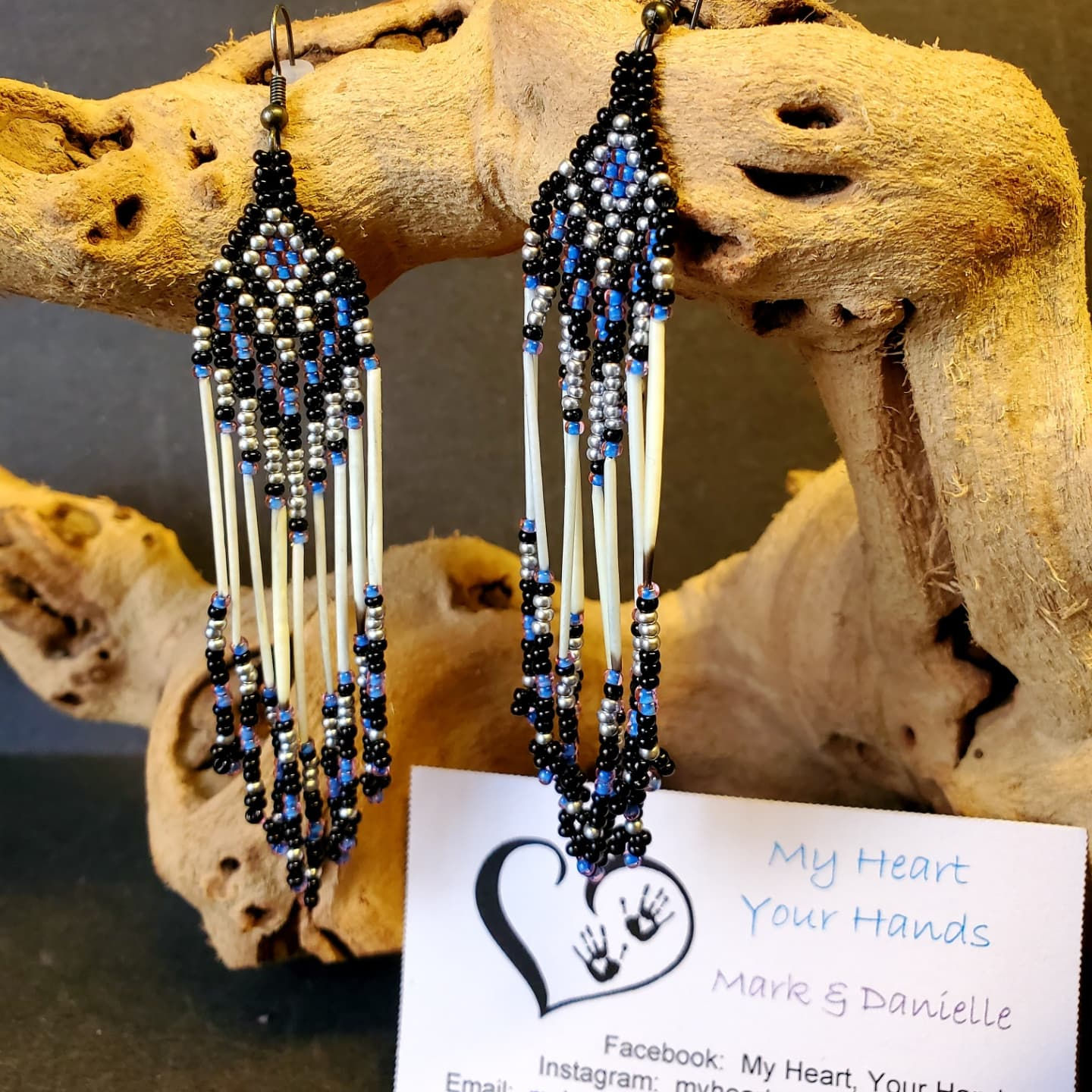 Purple/pink glass beads dangling quill earrings