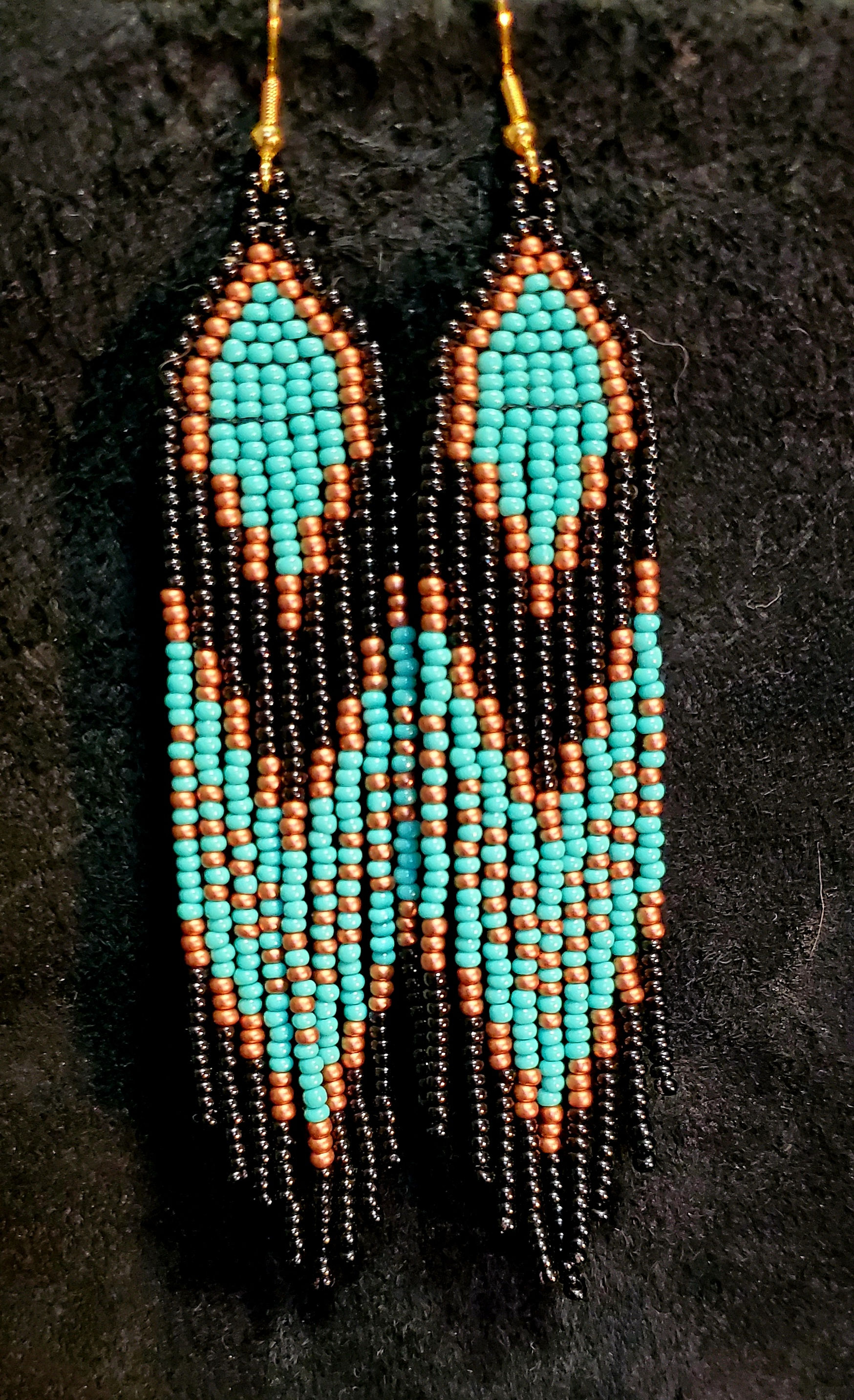 Teal/turquoise/bronze dangle earring