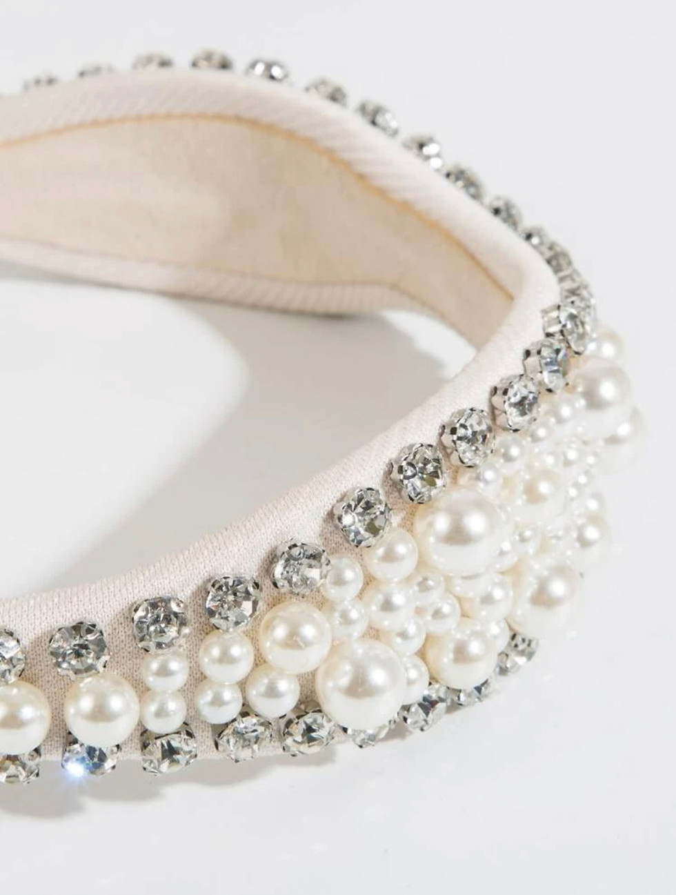 Thumbnail: Faux Pearl Bridal Headband with Diamante Design