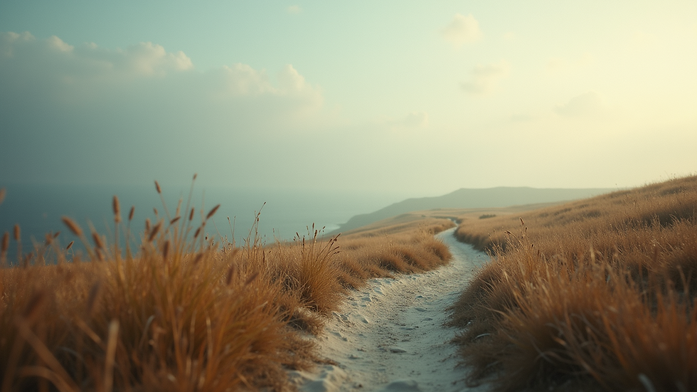 Eye-level view of a serene landscape with a winding path
