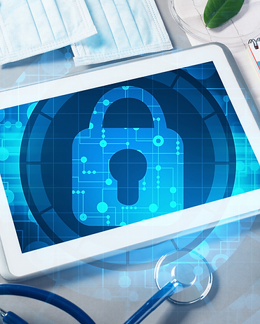 Um tablet com a tela bloqueado ao lado de um estetoscópio representado o sigilo médico