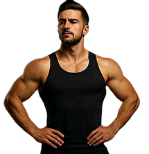 Un homme en débardeur qui fait une pose de musculation