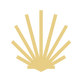 Golden shell icon symbolizing the Camino retreat journey on a brown background.
