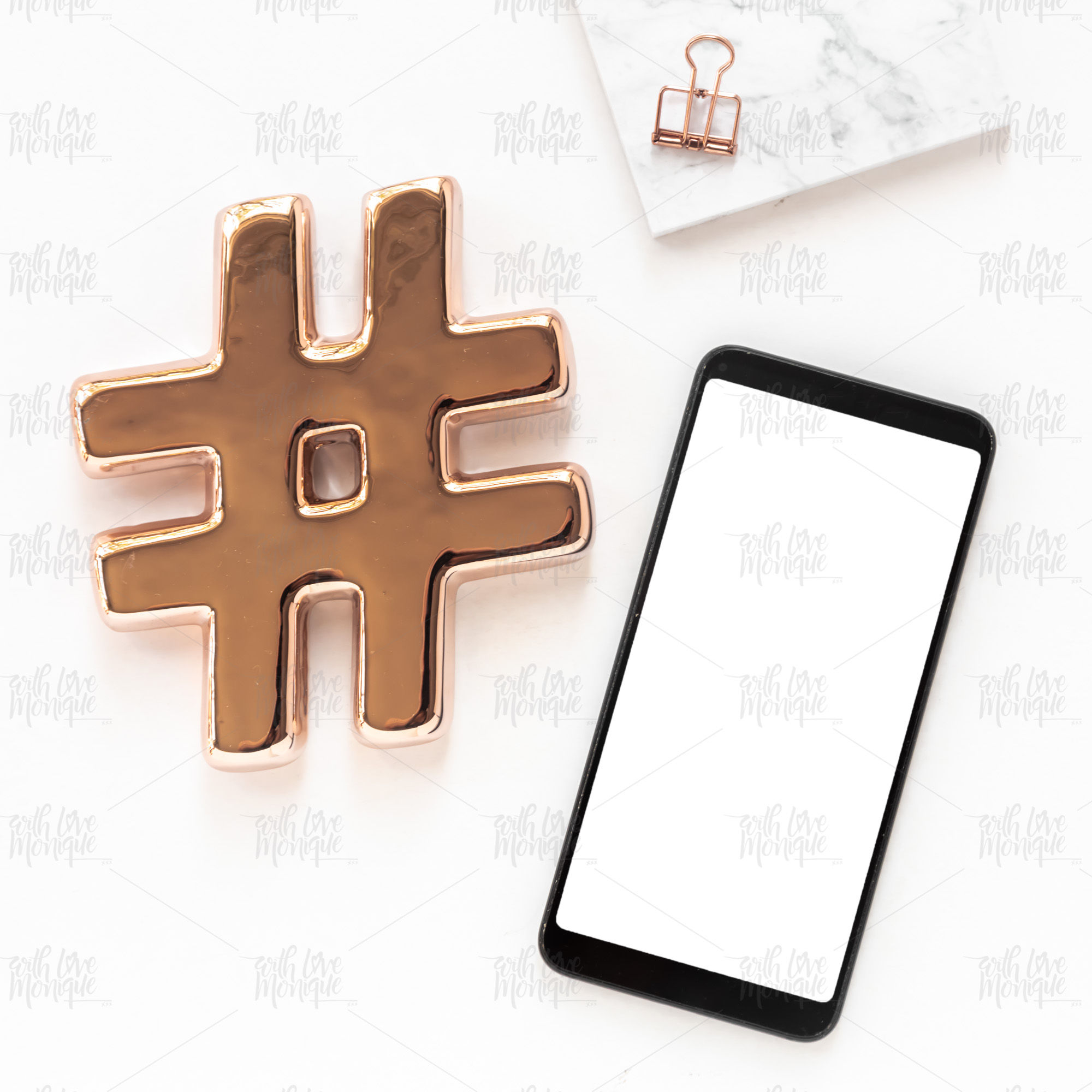 Rose Gold on White Desk 109