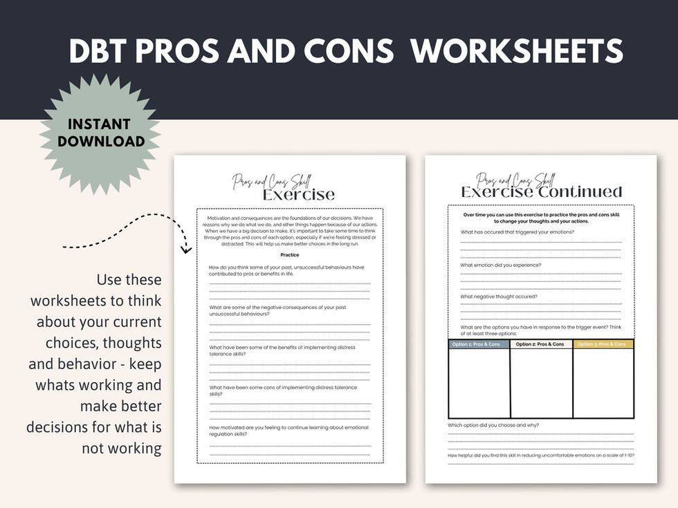 DBT Pros and Cons worksheet
