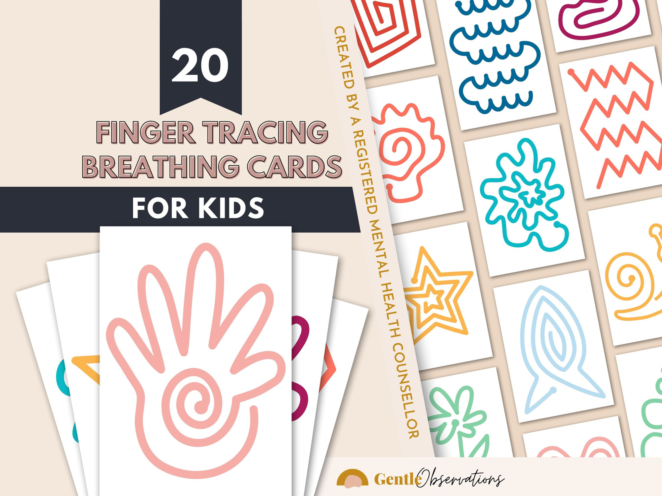 20 Finger Tracing Mindfulness Calm Down Cards