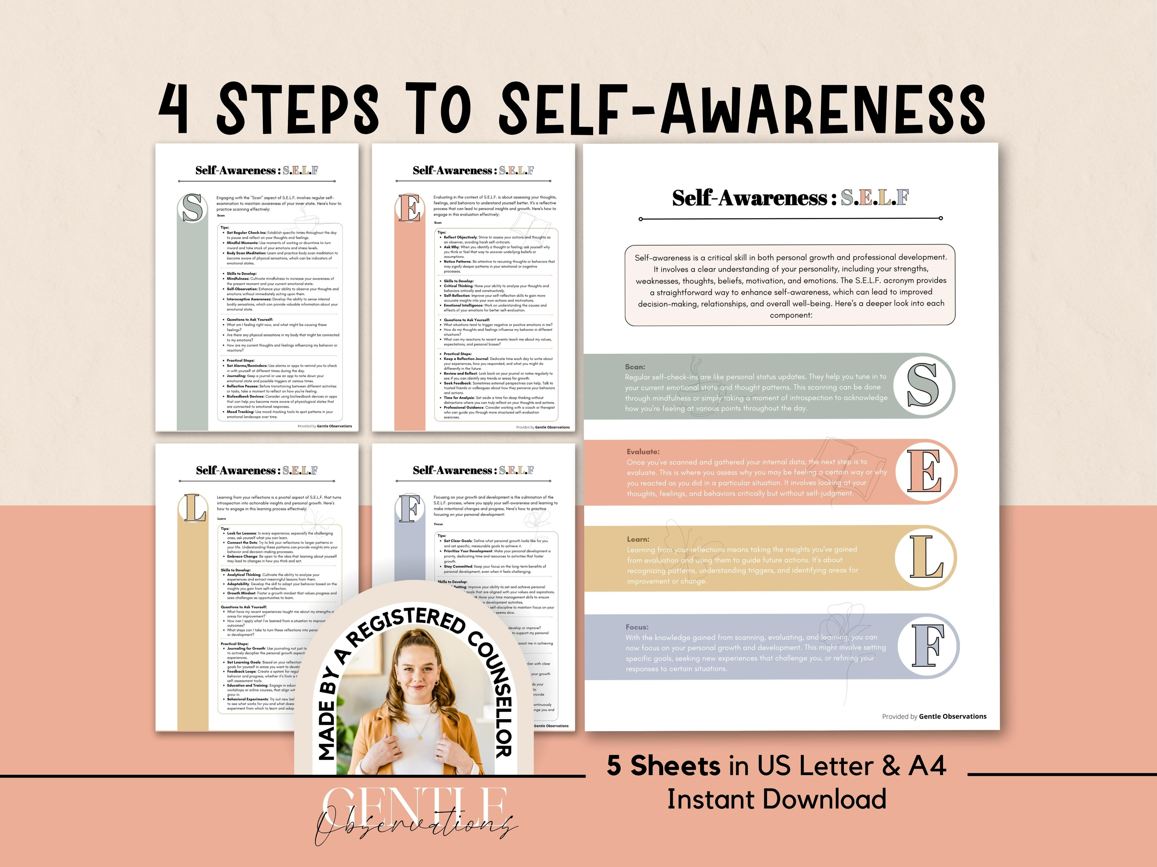 Self Awareness - S.E.L.F - Acronym Psychoeducational Handout